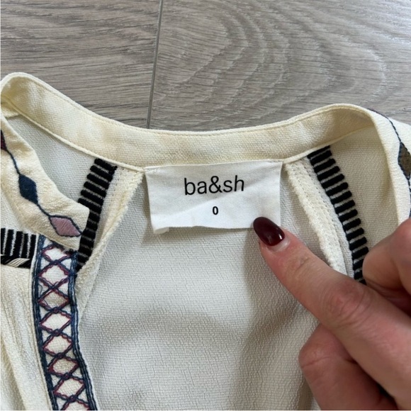 BA&SH Patty Embroidered Button Front Tie Waist Midi 3/4 Sleeve V-Neck Dress - Picture 10 of 13